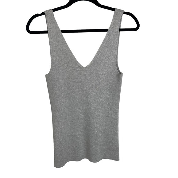 NWT Focus Lifestyle Silver Metallic Knit Tank Top Small - Picture 5 of 6